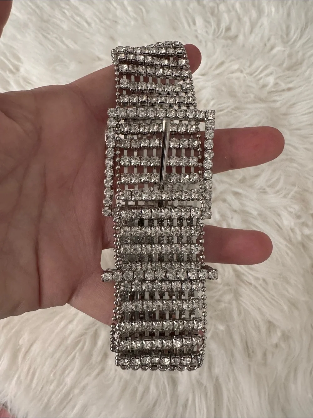 Barry.Wang Rhinestone Belt for Women. Bling Silver Diamond Belt.